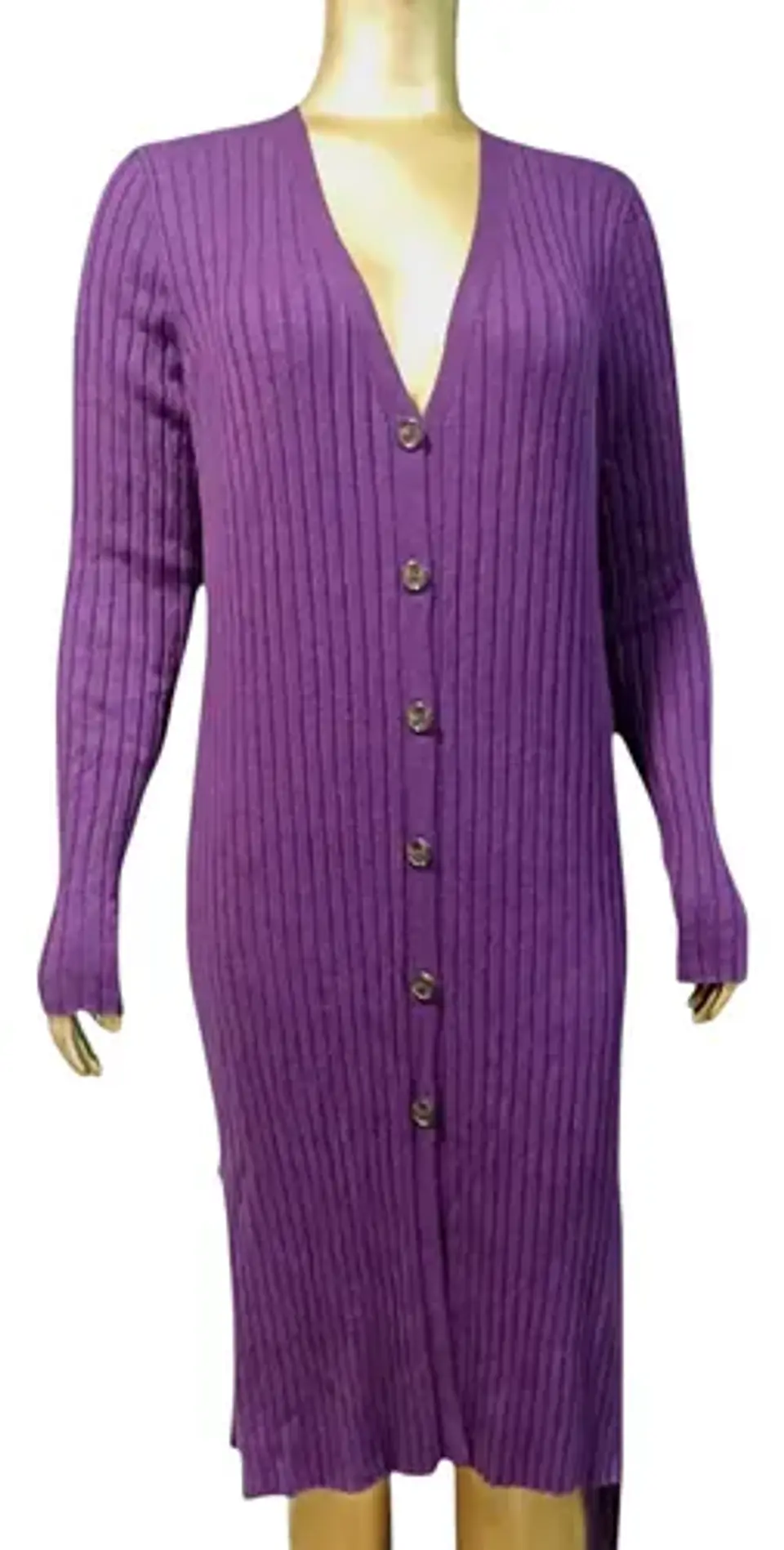 Cardigan Largo Acanalado Tipo Vestido Elegante - Talla L 5