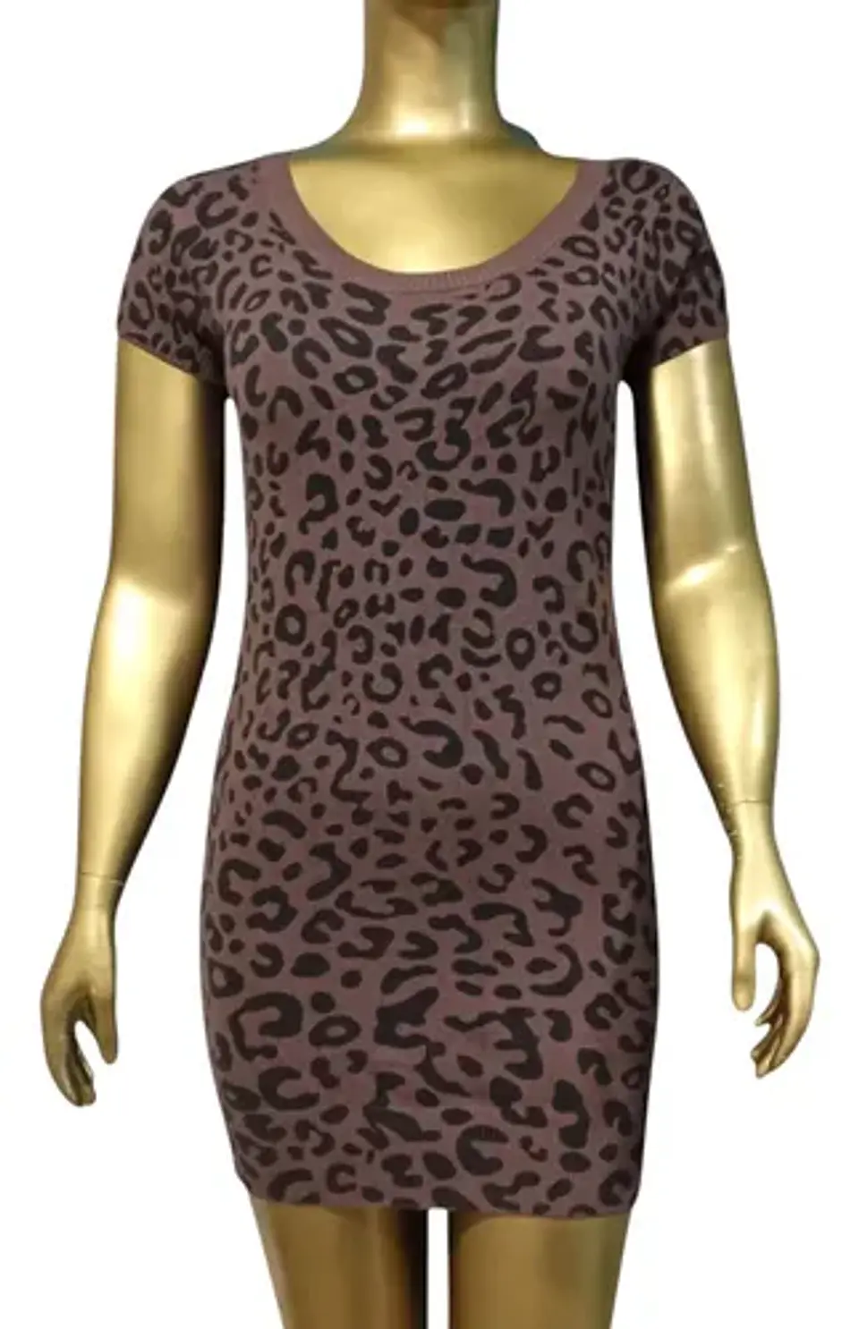Mini Vestido Tejido Estampado Leopardo Manga Corta - Talla L 2