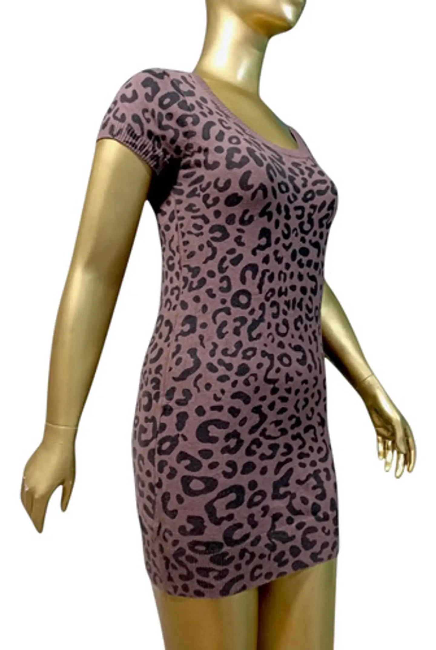 Mini Vestido Tejido Estampado Leopardo Manga Corta - Talla L 3