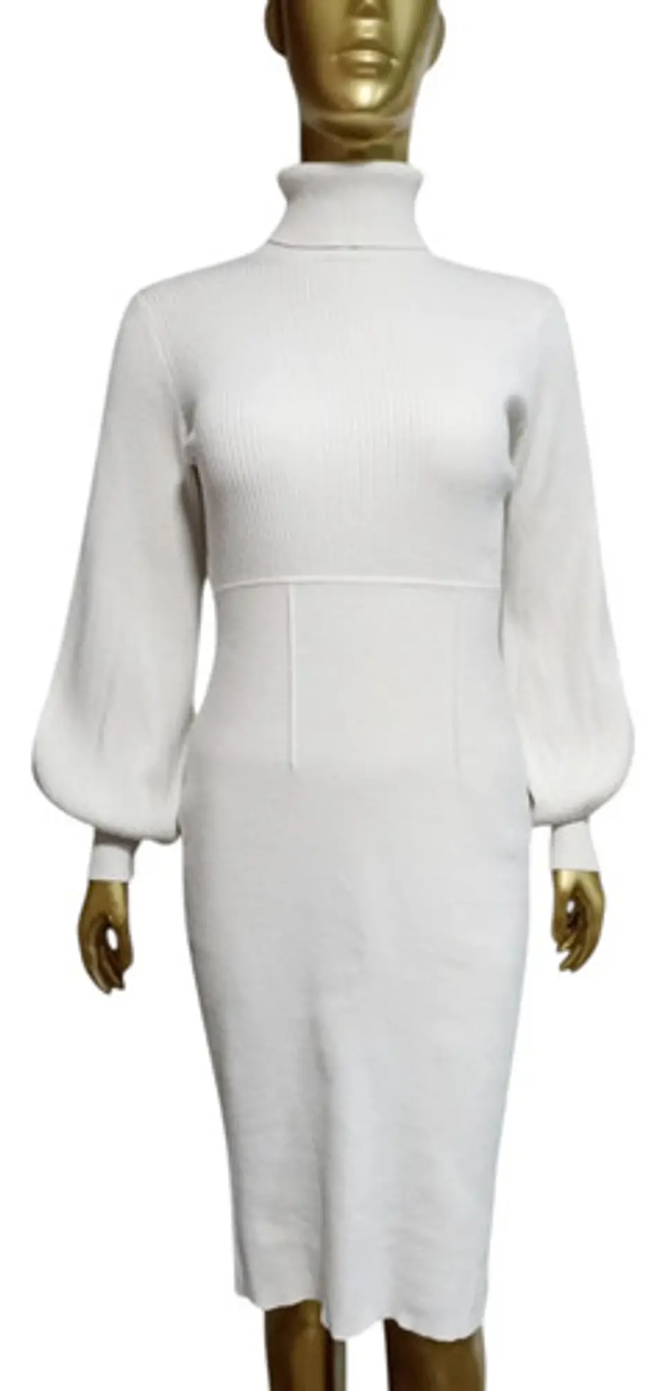 Vestido Blanco Midi Tejido De Cuello Alto Eva Mendes Talla L 2