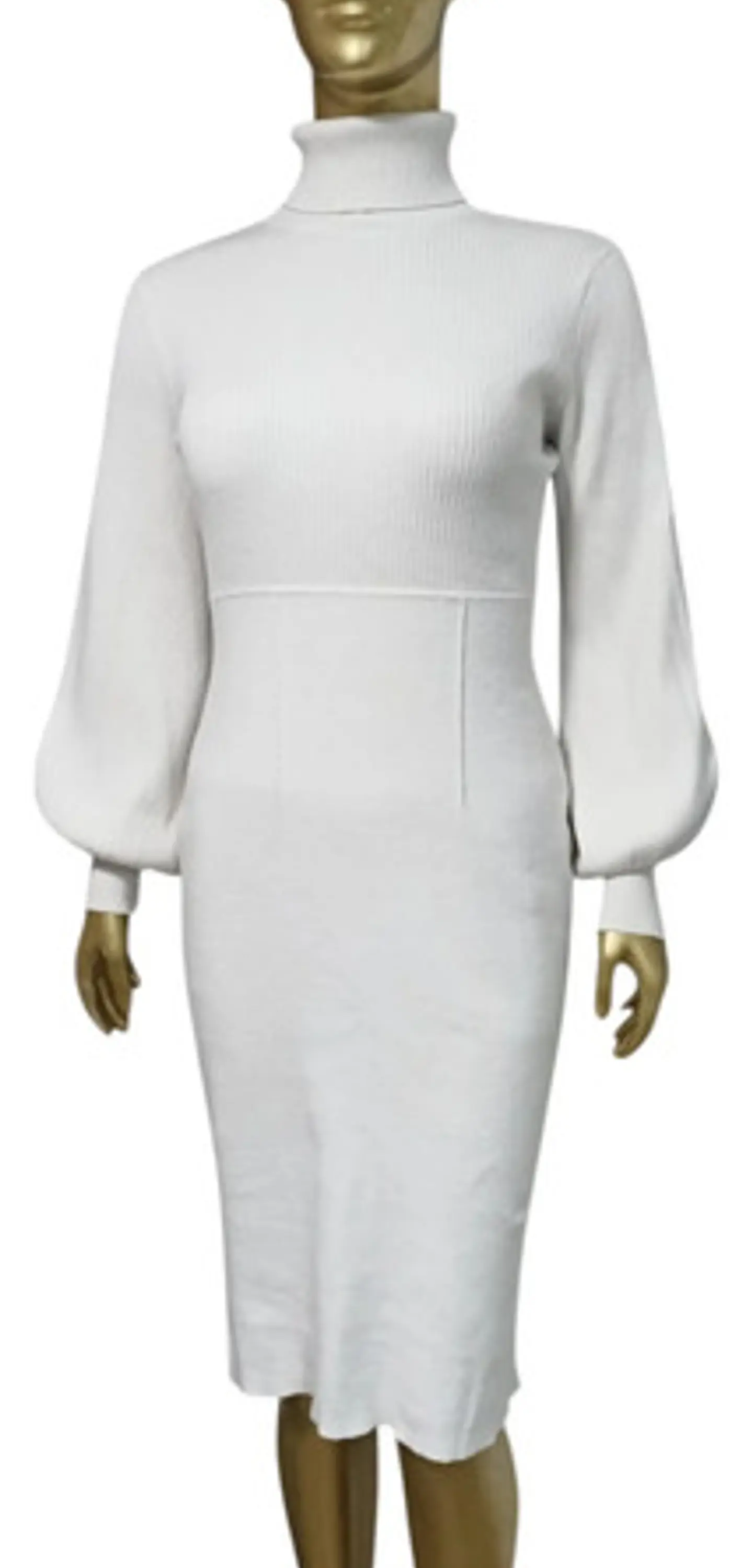 Vestido Blanco Midi Tejido De Cuello Alto Eva Mendes Talla L 3