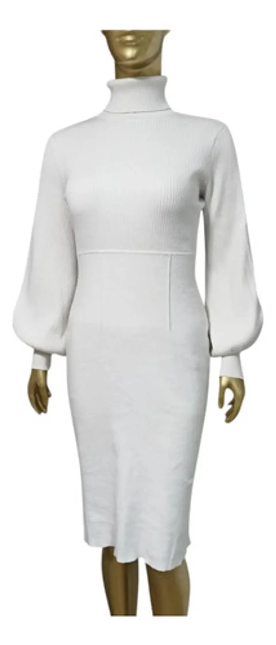 Vestido Blanco Midi Tejido De Cuello Alto Eva Mendes Talla L 3