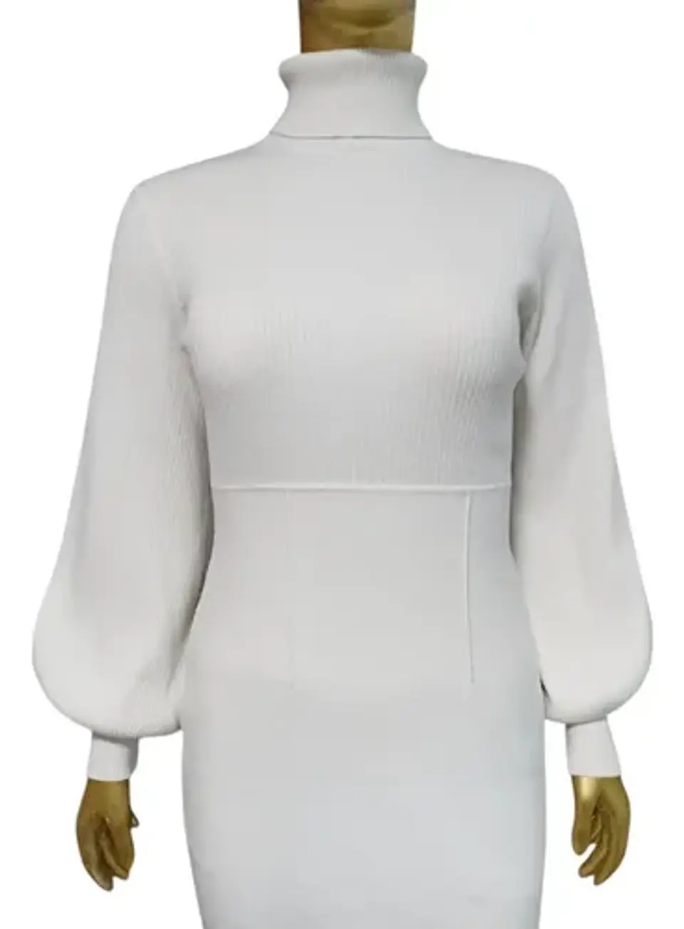 Vestido Blanco Midi Tejido De Cuello Alto Eva Mendes Talla L 4