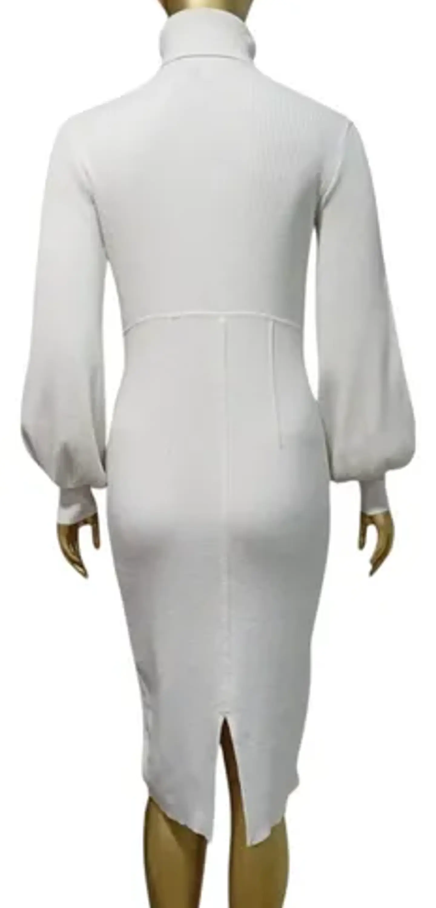 Vestido Blanco Midi Tejido De Cuello Alto Eva Mendes Talla L 5