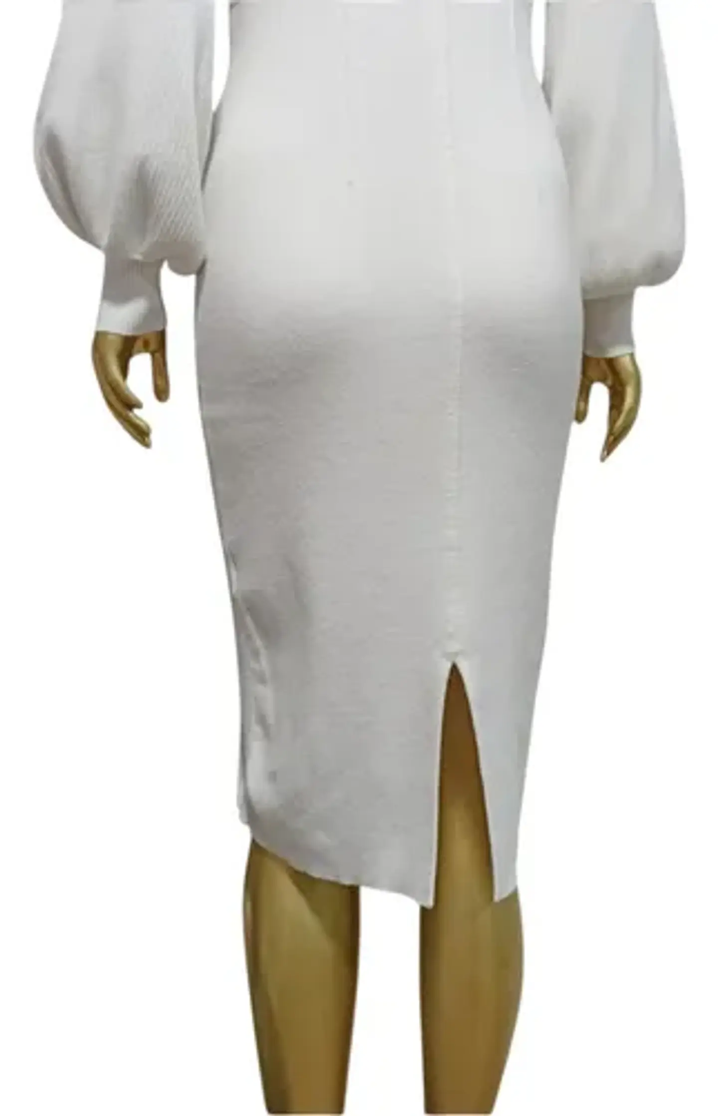 Vestido Blanco Midi Tejido De Cuello Alto Eva Mendes Talla L 6