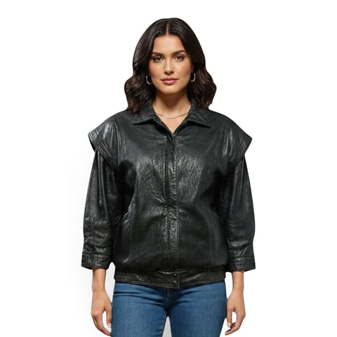 Chaqueta Vintage de Cuero Genuino Unisex - Talla L Oversize