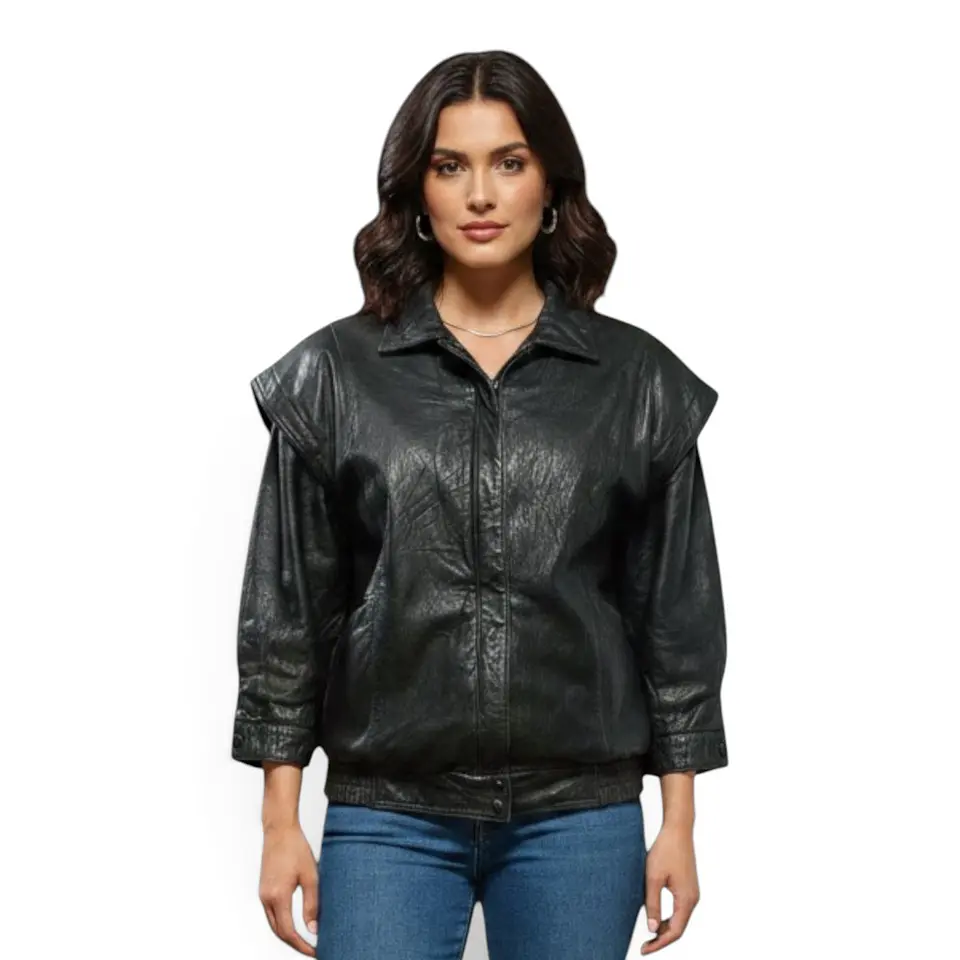 Chaqueta Vintage de Cuero Genuino Unisex - Talla L Oversize 1