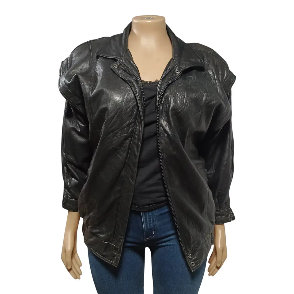 Chaqueta Vintage de Cuero Genuino Unisex - Talla L Oversize 5