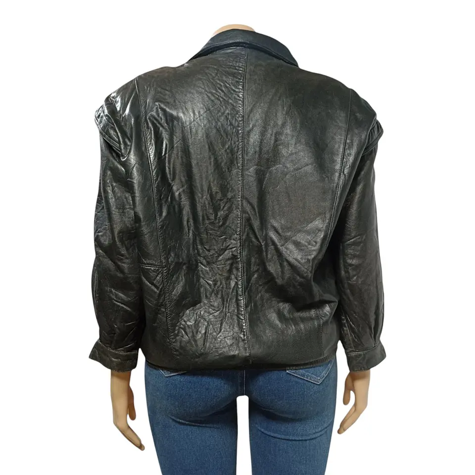 Chaqueta Vintage de Cuero Genuino Unisex - Talla L Oversize 7