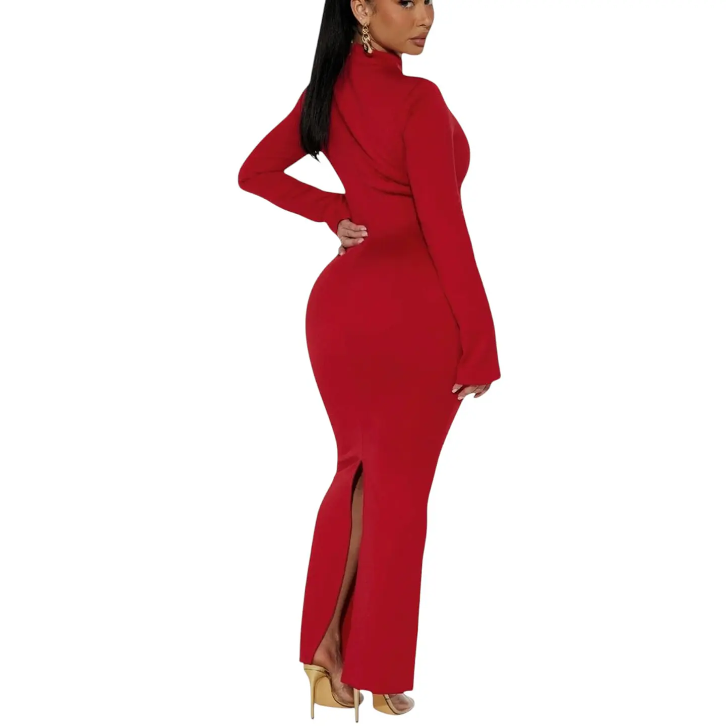 Maxi Vestido Rojo Ajustado de Manga - Talla XL 2