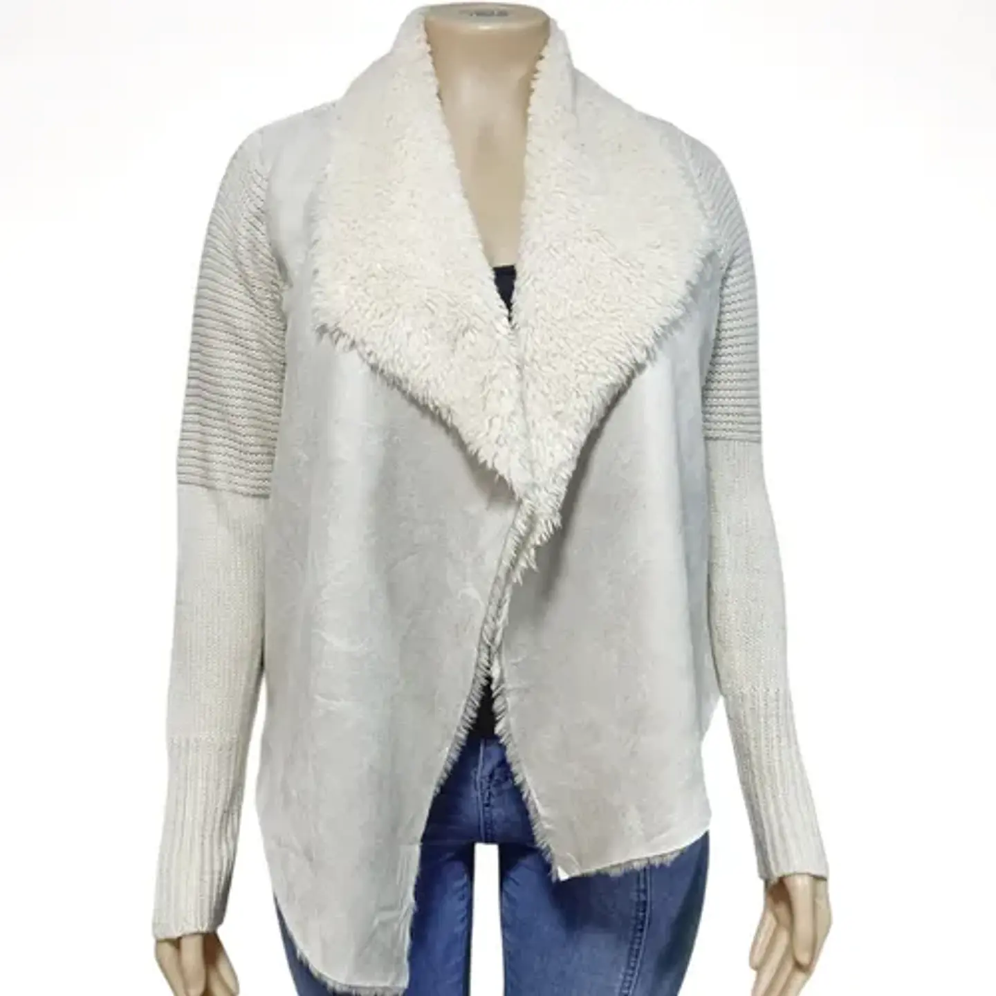 Chaqueta Abierta Tipo Cárdigan Tejido Y Gamuza - Talla XL 4