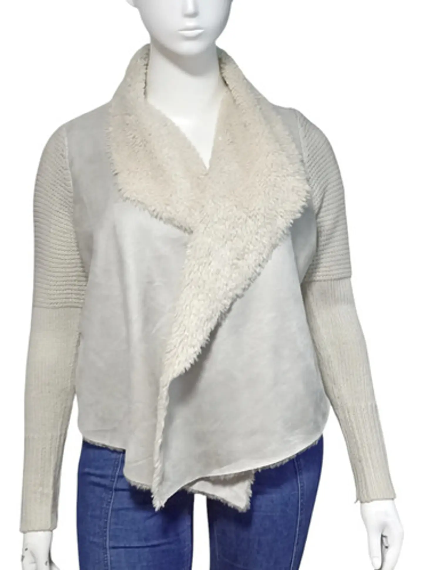 Chaqueta Abierta Tipo Cárdigan Tejido Y Gamuza - Talla XL 5