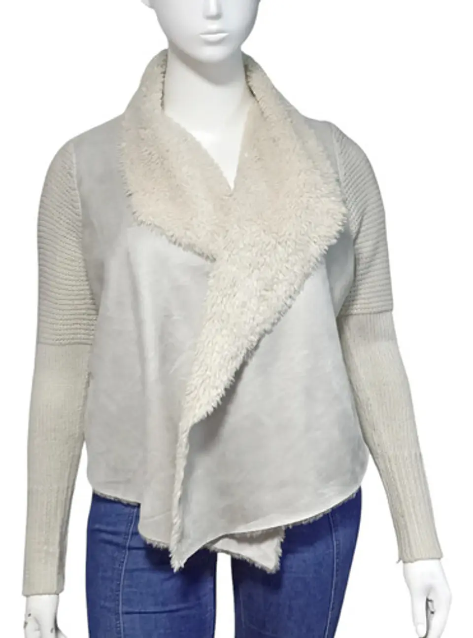 Chaqueta Abierta Tipo Cárdigan Tejido Y Gamuza - Talla XL 5