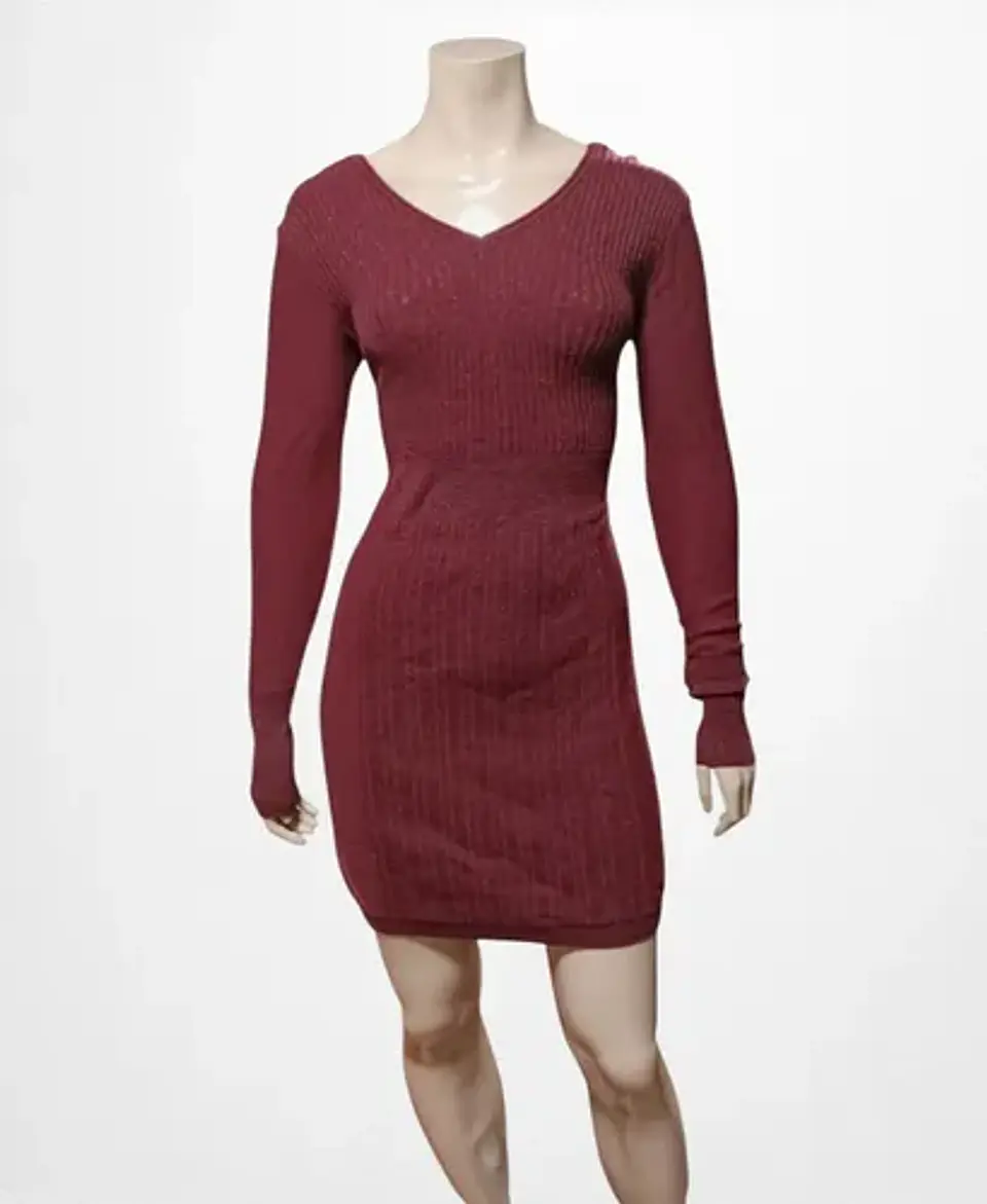 Vestido Suéter Burdeo Con Brillos Vera Wang - Talla XS - S 2