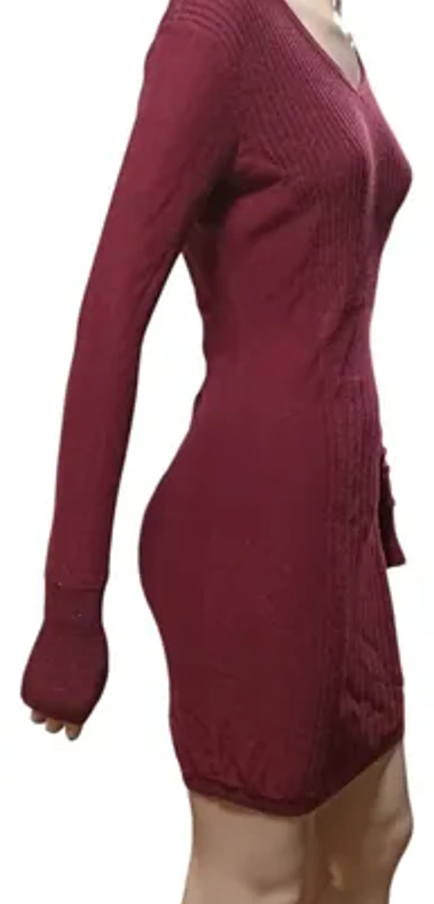 Vestido Suéter Burdeo Con Brillos Vera Wang - Talla XS - S 3