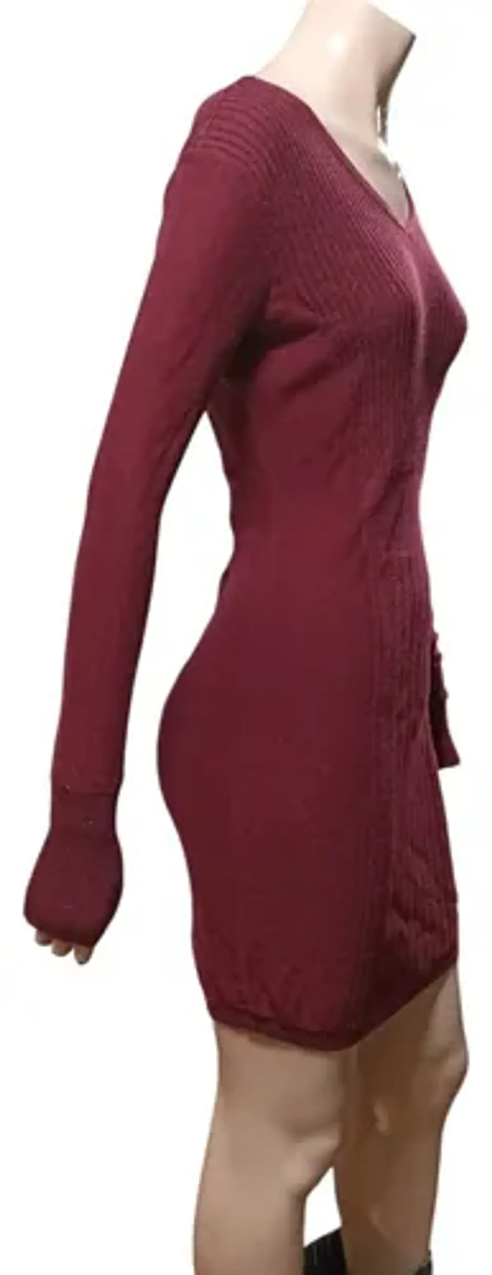 Vestido Suéter Burdeo Con Brillos Vera Wang - Talla XS - S 3