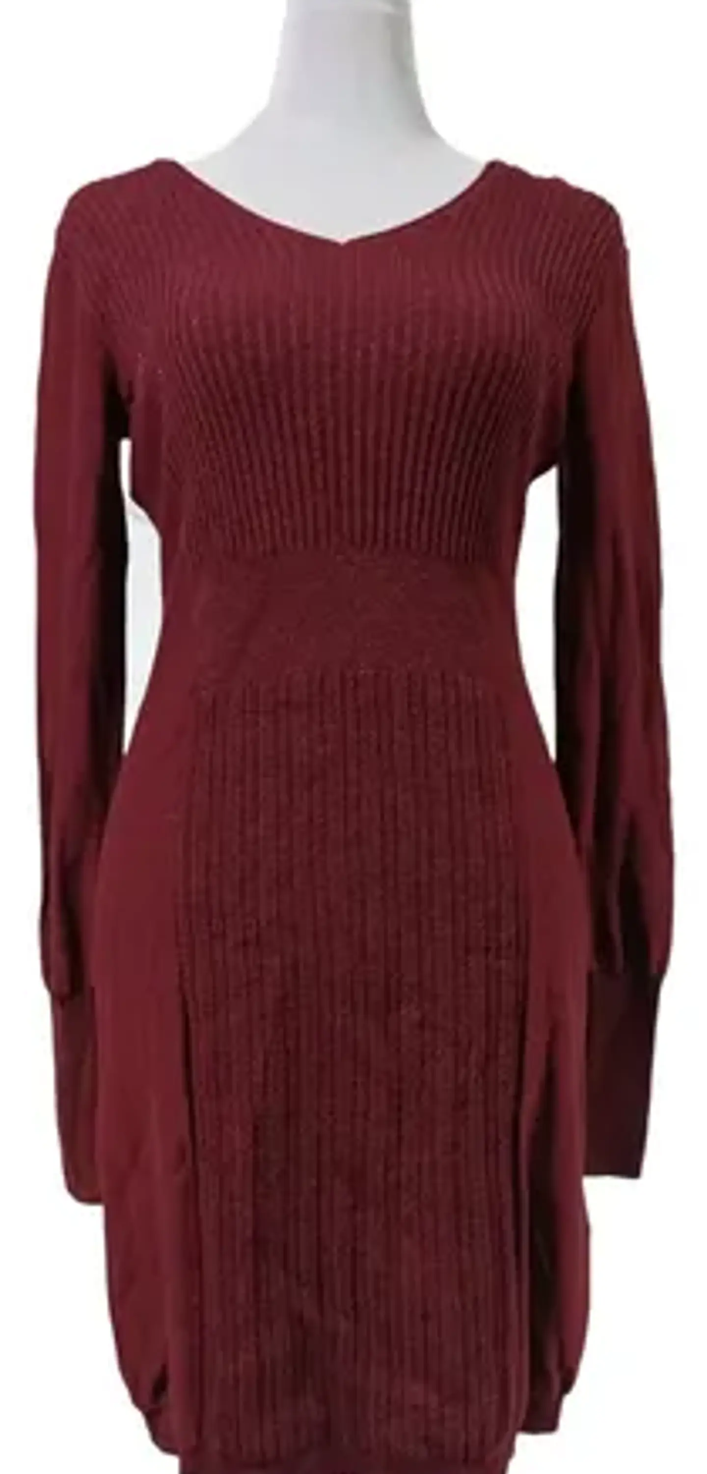 Vestido Suéter Burdeo Con Brillos Vera Wang - Talla XS - S 4