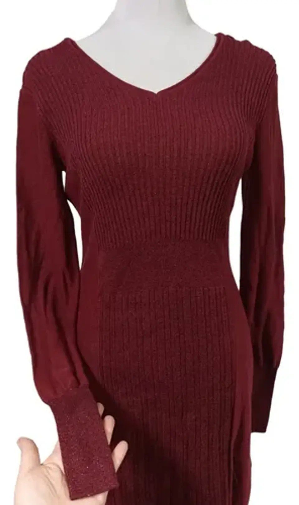 Vestido Suéter Burdeo Con Brillos Vera Wang - Talla XS - S 5
