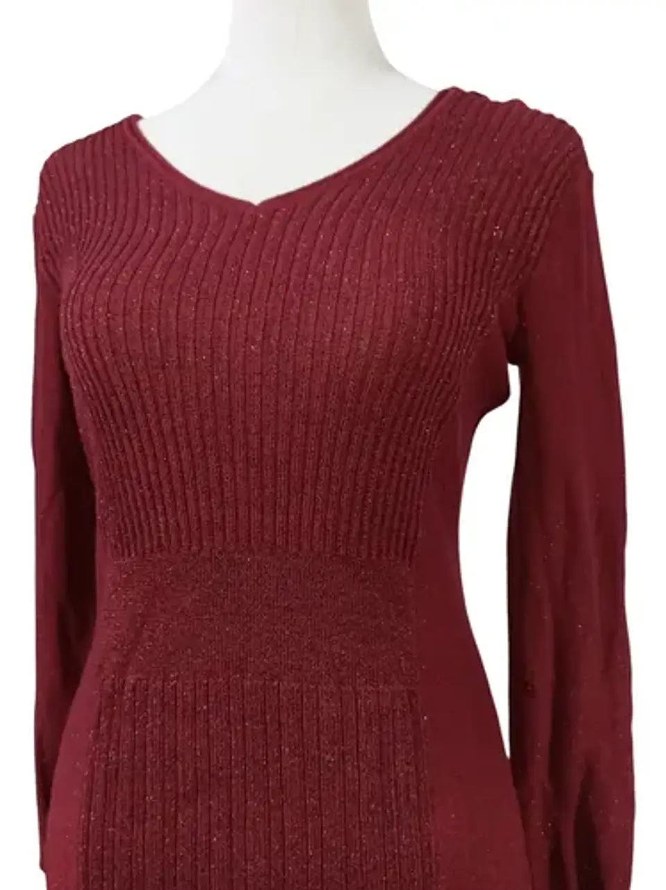 Vestido Suéter Burdeo Con Brillos Vera Wang - Talla XS - S 6