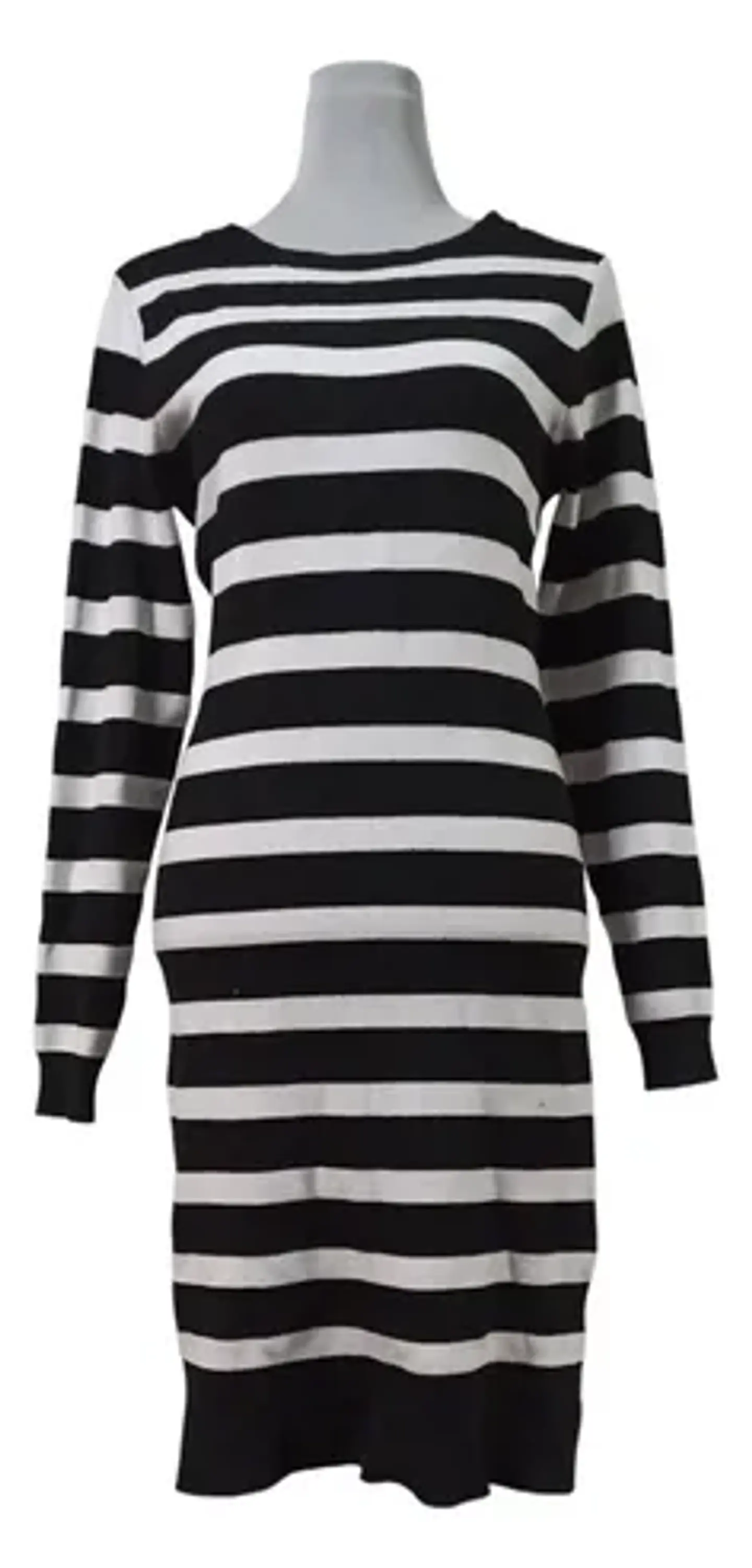 Vestido Midi de Punto a Rayas Blanco y Negro - Talla M 2