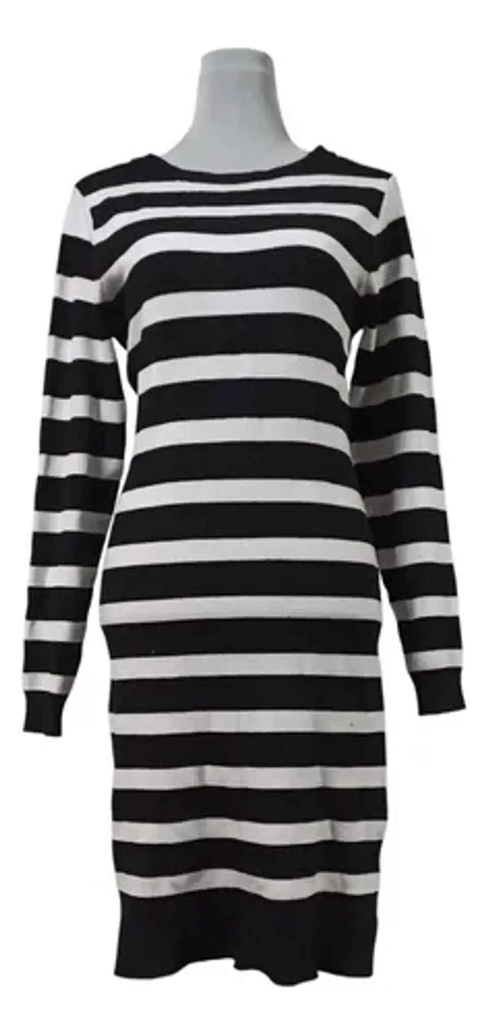 Vestido Midi de Punto a Rayas Blanco y Negro - Talla M 2