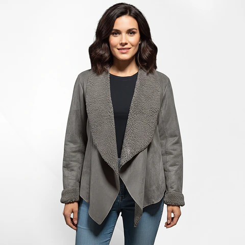 Chaqueta Abierta Tipo Gamulán Gamuza - Talla M Oversize