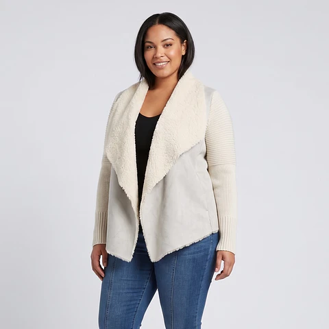 Chaqueta Abierta Tipo Cárdigan Tejido Y Gamuza - Talla XL
