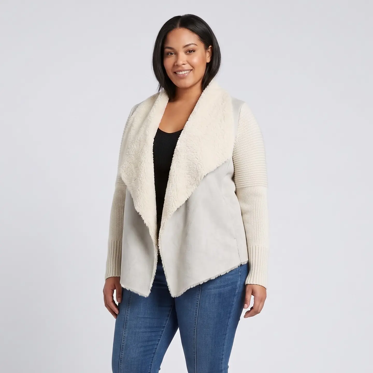 Chaqueta Abierta Tipo Cárdigan Tejido Y Gamuza - Talla XL 1