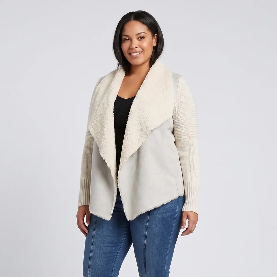 Chaqueta Abierta Tipo Cárdigan Tejido Y Gamuza - Talla XL 1