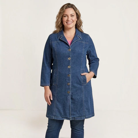 Chaqueta Larga de Mezclilla Tipo Abrigo Tallas Grandes 2XL