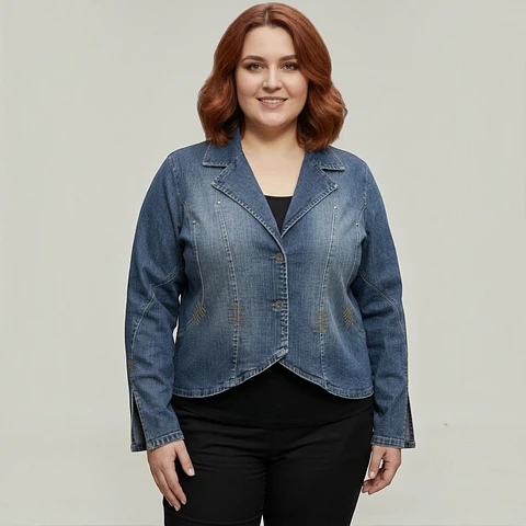 Chaqueta de Mezclilla Tipo Blazer Para Mujer Talla Grande 3XL