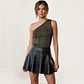 Mini Falda Negra De Cuero Sintético Con Vuelos - Talla M - Miniatura 1