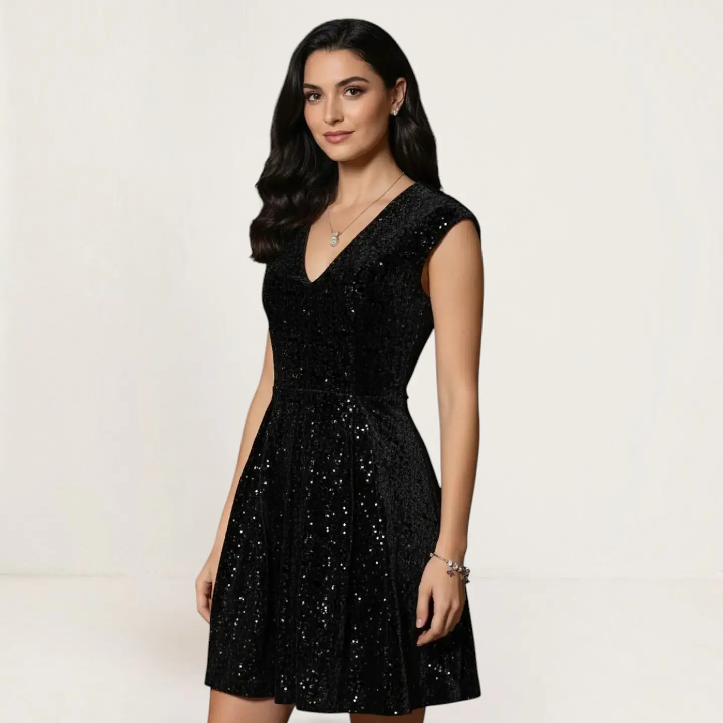 Vestido Fiesta Terciopelo Negro con Lentejuelas - Talla XS 1