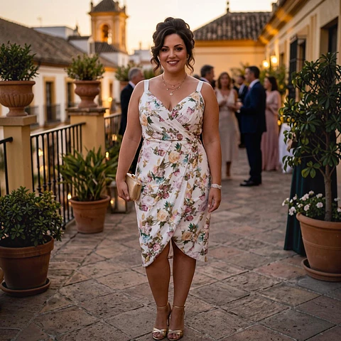 Vestido de Fiesta Floral Cubierto Lentejuelas Talla XL - 2XL