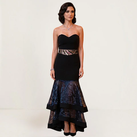 Vestido de Fiesta Strapless con Falda Sirena - Talla M