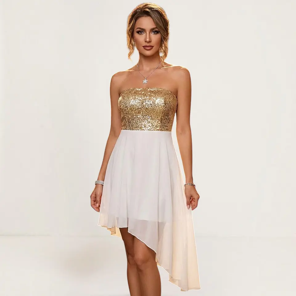 Vestido Corto De Fiesta De Gasa Con Lentejuelas Asos Talla M 1