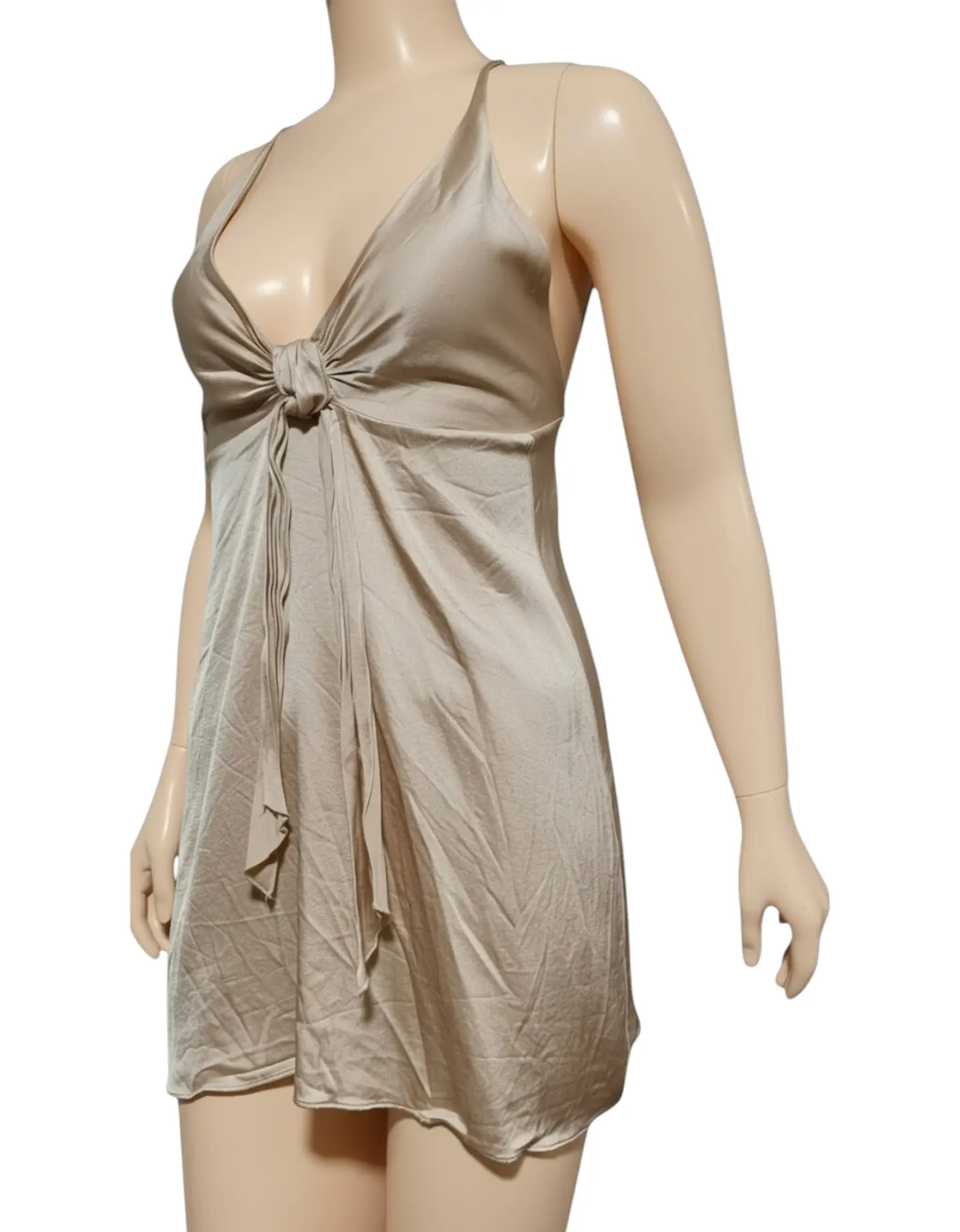 Vestido Zara Satinado Color Champán Cuello Halter - Talla S 4