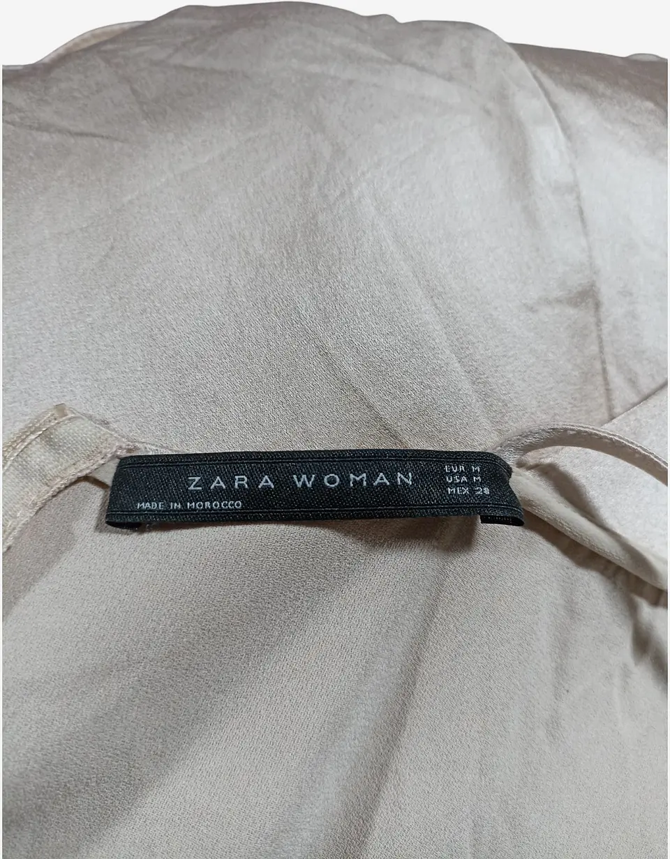 Vestido Zara Satinado Color Champán Cuello Halter - Talla S 6