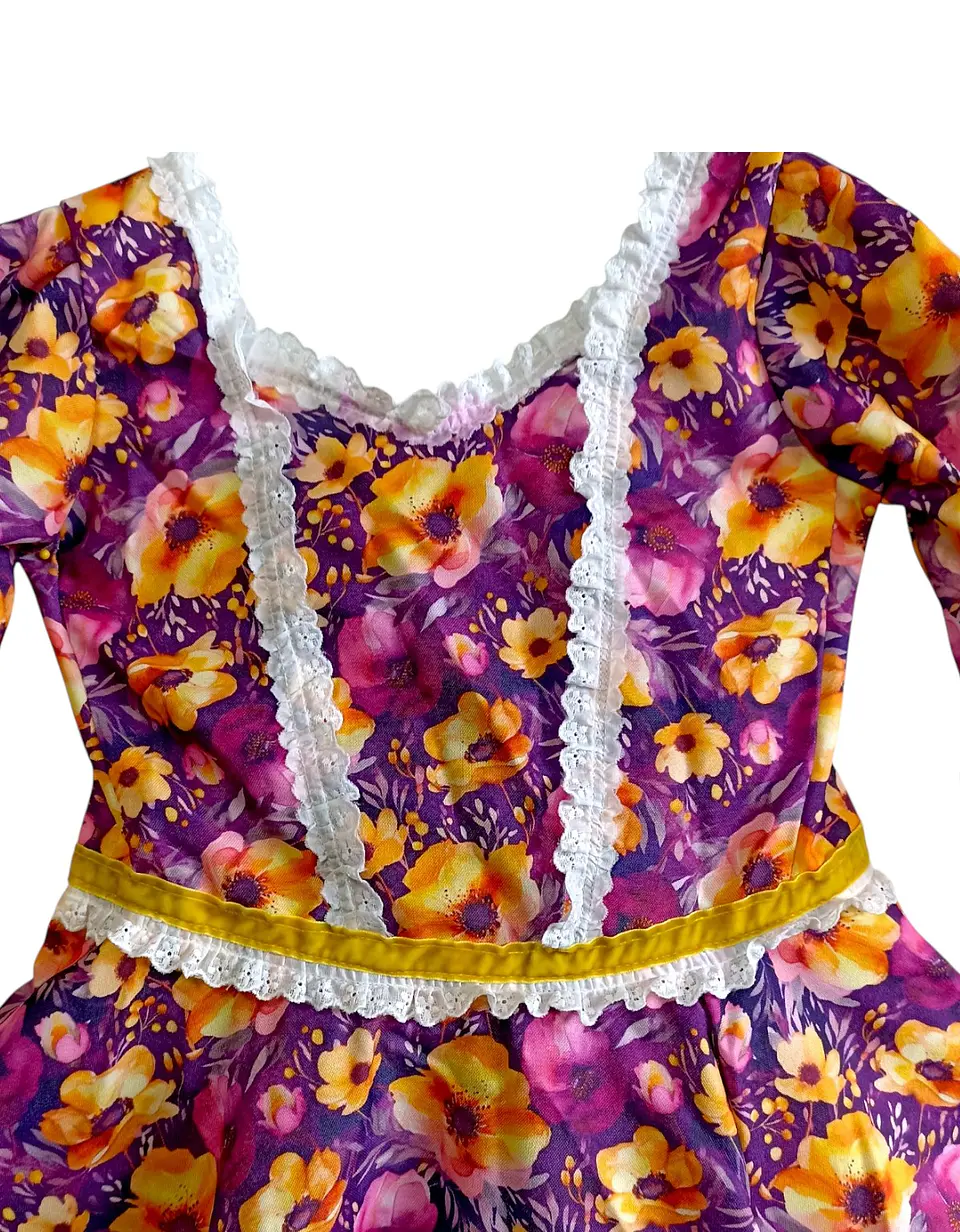 Vestido de Huasa China Manga 3/4 -  Para Niña de 6 - 7 Años 6