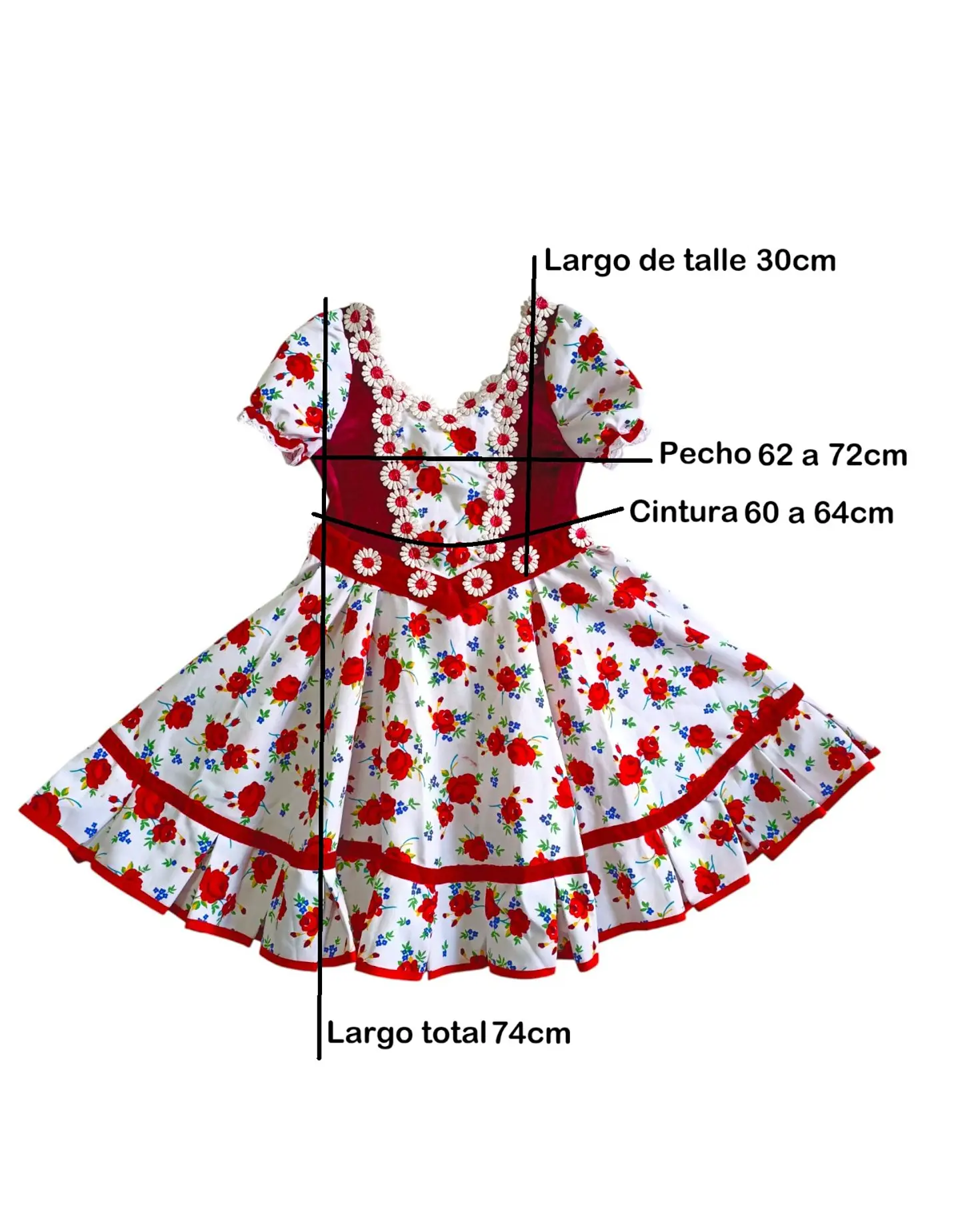 Vestido Huasa China Estampado Floral Para Niña 6 - 8 Años 11