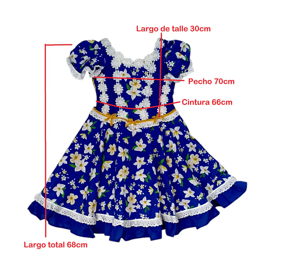 Vestido Huasa China Azul Para Niña 6 A 8 Años - Como Nuevo 10