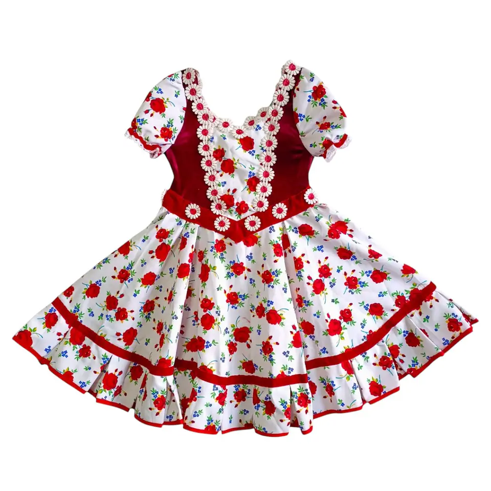 Vestido Huasa China Estampado Floral Para Niña 6 - 8 Años 4