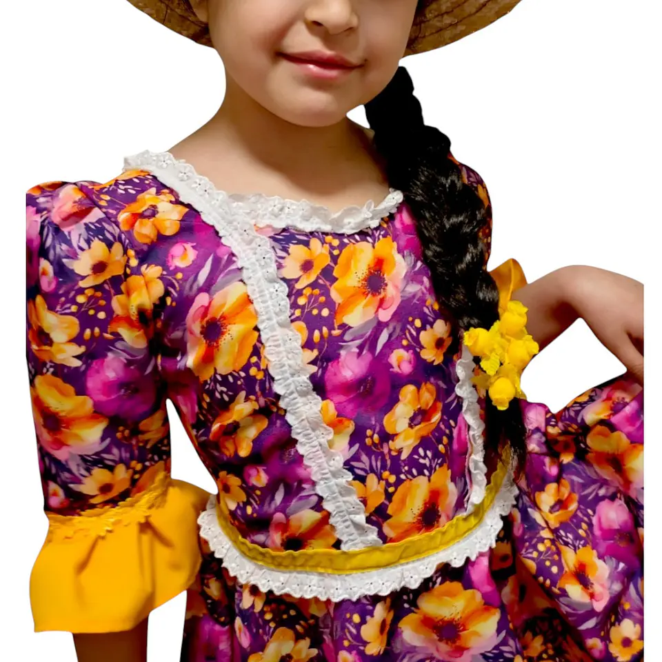 Vestido de Huasa China Manga 3/4 -  Para Niña de 6 - 7 Años 5