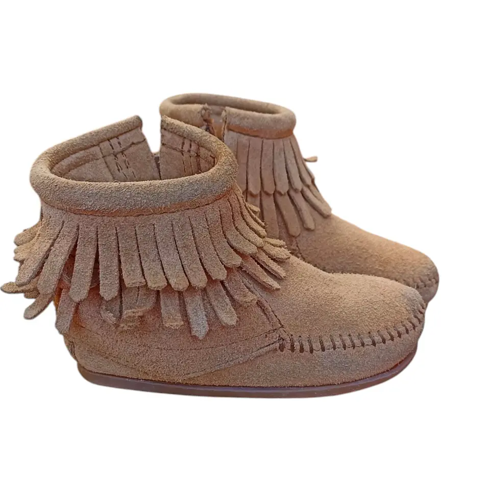 Botín Con Flecos Minnetonka Cuero Genuino - Niñas Talla 25 3