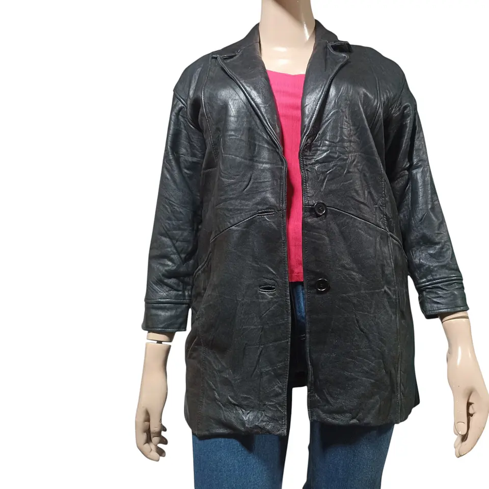 Chaqueta Negra de Cuero Genuino Vintage Thinsulate Talla M - L 2
