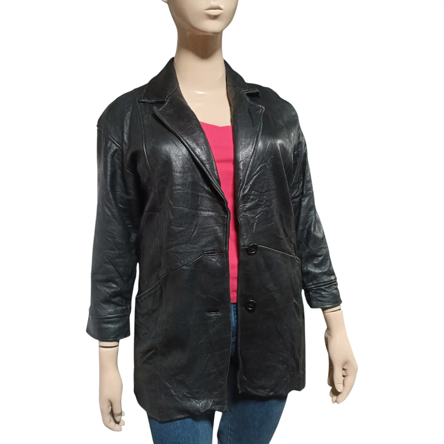 Chaqueta Negra de Cuero Genuino Vintage Thinsulate Talla M - L 4