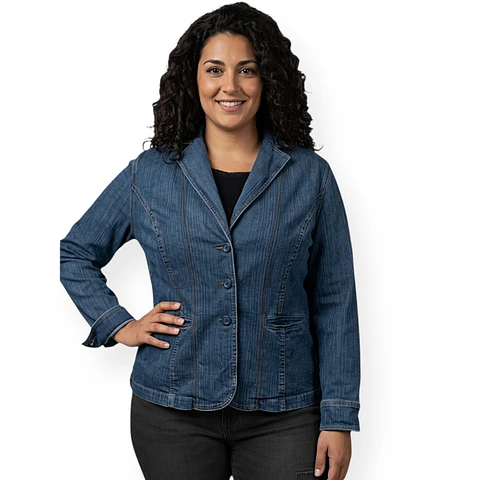 Chaqueta Tipo Blazer de Mezclilla Elastizada - Talla Grande 3XL