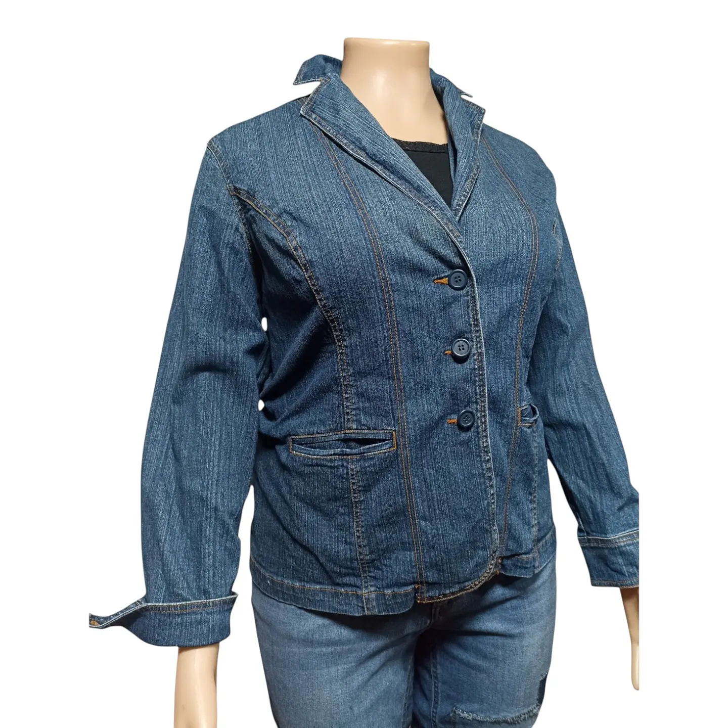 Chaqueta Tipo Blazer de Mezclilla Elastizada - Talla Grande 3XL 4