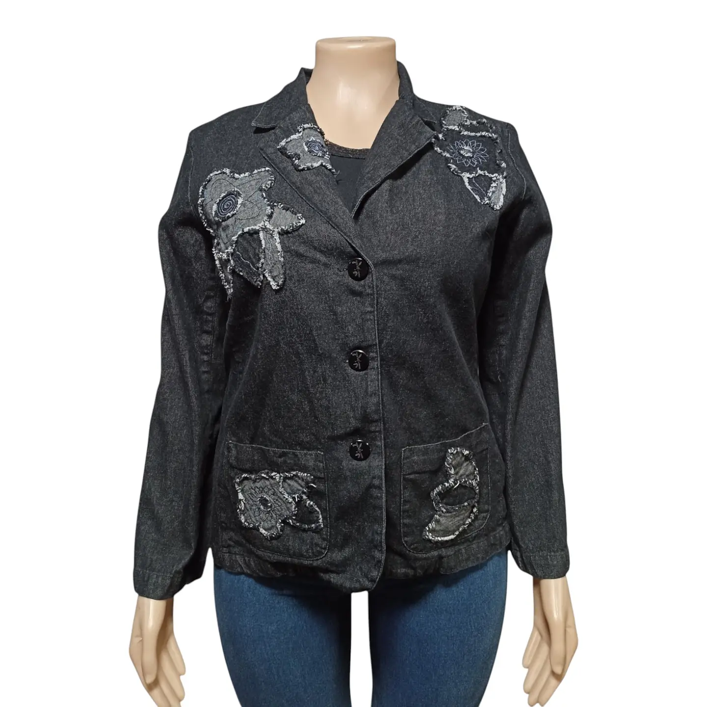 Chaqueta Tipo Blazer de Mezclilla Con Bordado Floral Talla XL - 2XL 4