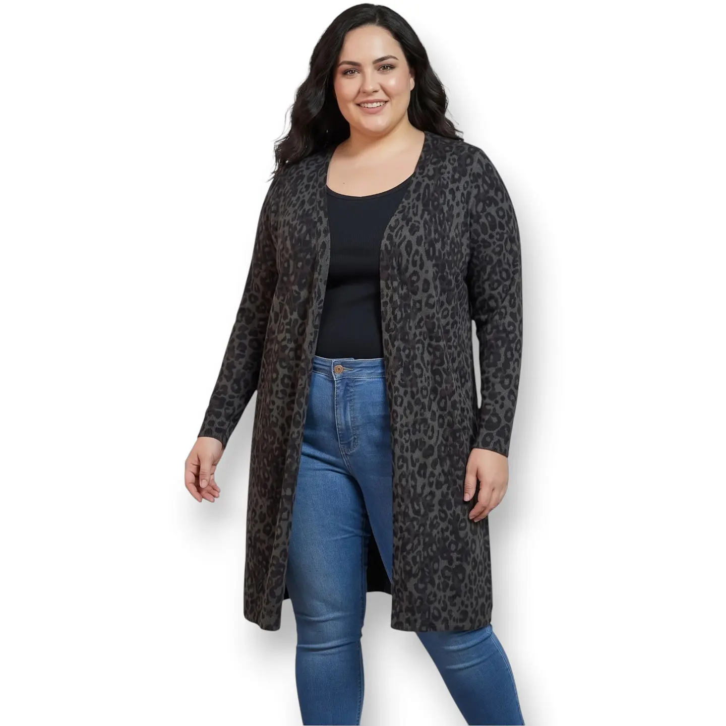 Cárdigan Ligero Abierto Estampado Leopardo Talla Grande 3XL 1